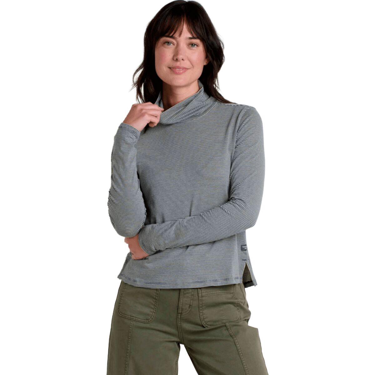 Image of Toad&Co Maisey T-Neck Top - Women's Oatmeal Micro Stripe, XS