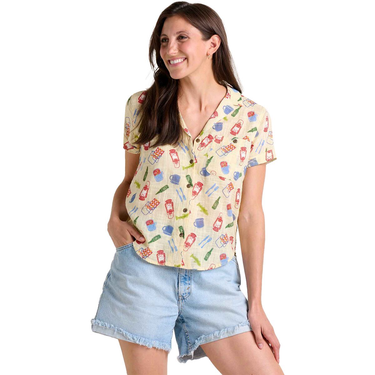Image of Toad&Co Camp Cove Short-Sleeve Shirt - Women's Barley Camping Print, XL