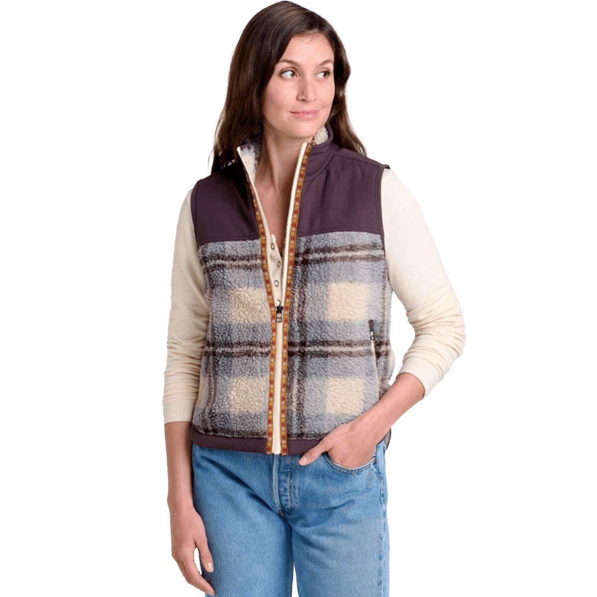 Toad&Co Sespe Sherpa Vest - Women's Light Ash Plaid, S