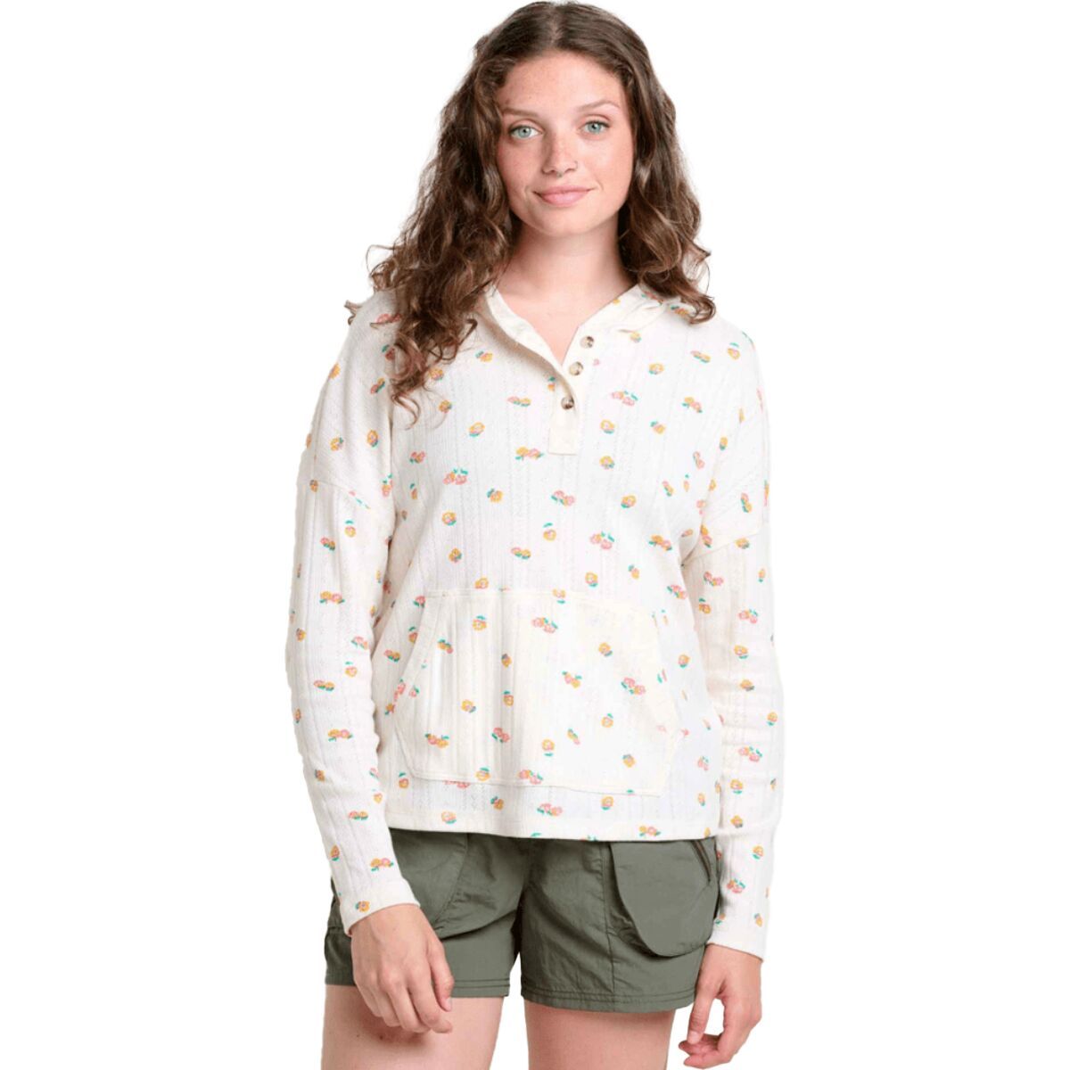 Toad&Co Foothill Pointelle Long-Sleeve Hoodie - Women's Salt Nasturtium Print, XL