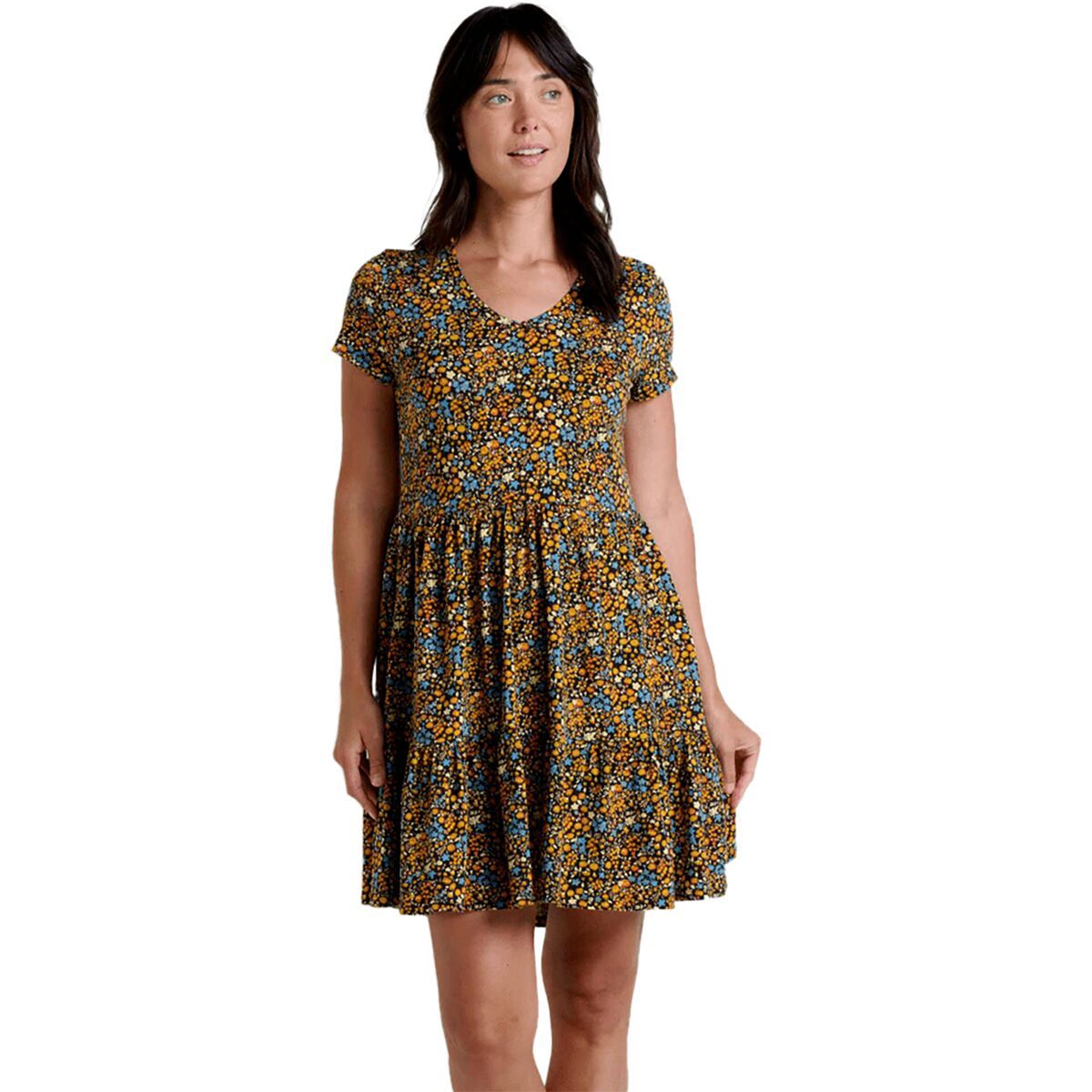 Toad&Co Marley Tiered Short-Sleeve Dress - Women's Black Ditsy Print, L