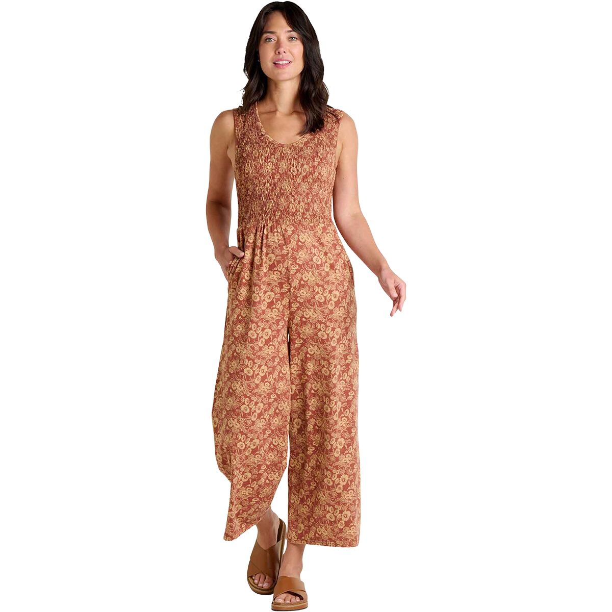 Image of Toad&Co Gemina V Sleeveless Jumpsuit - Women's Copper Print, M