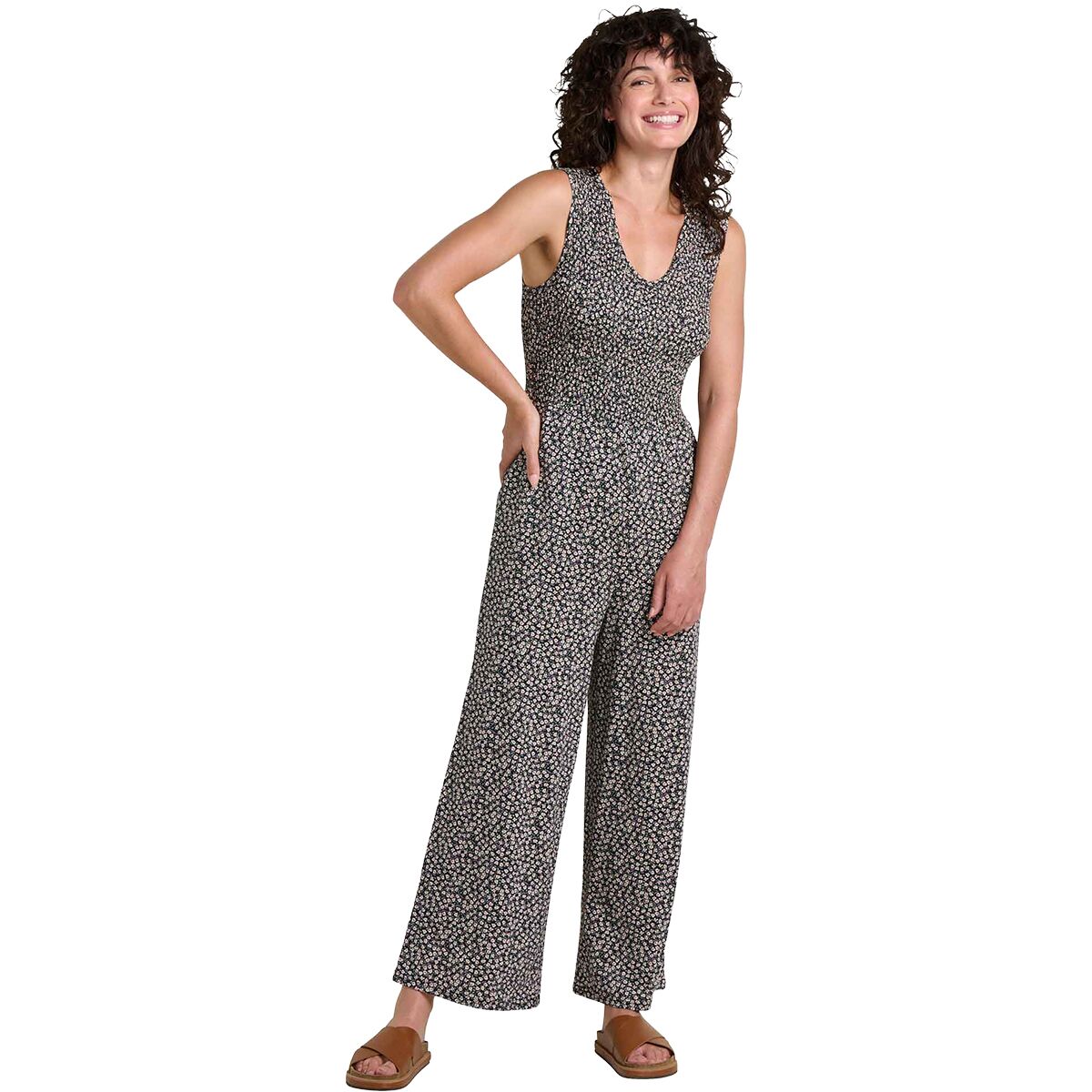 Image of Toad&Co Gemina V Sleeveless Jumpsuit - Women's Salt Ditsy Print, L