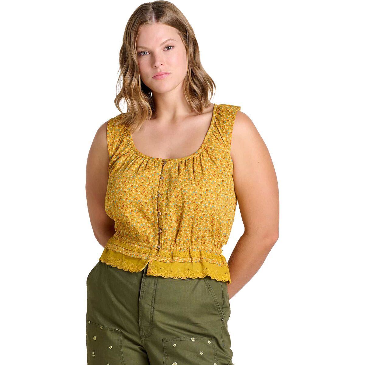 Toad&Co Manzana Ruffle Tank Top - Women's Pollen Small Floral Print, L