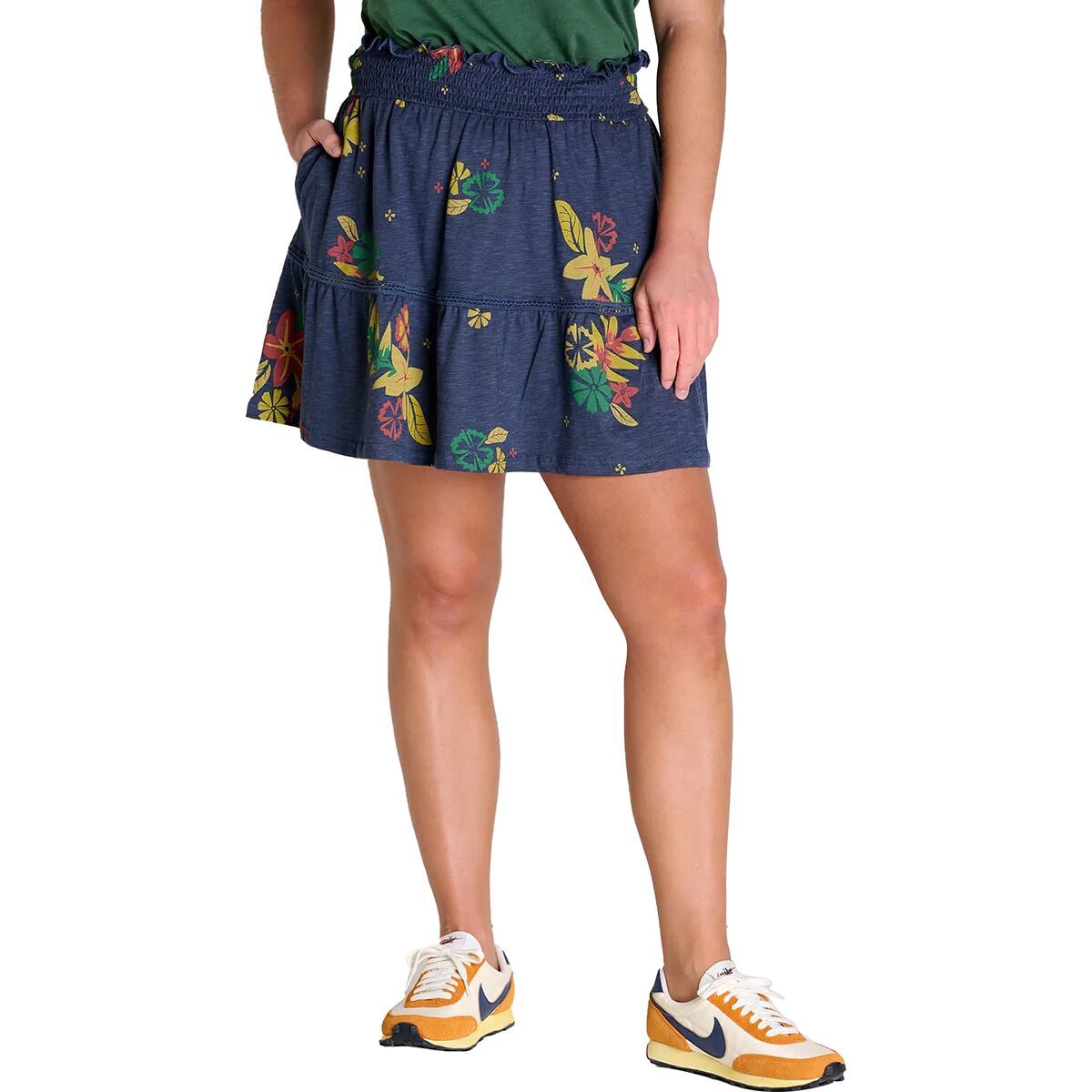 Toad&Co Marigold Ruffle Skirt - Women's True Navy Lg Floral Print, XS