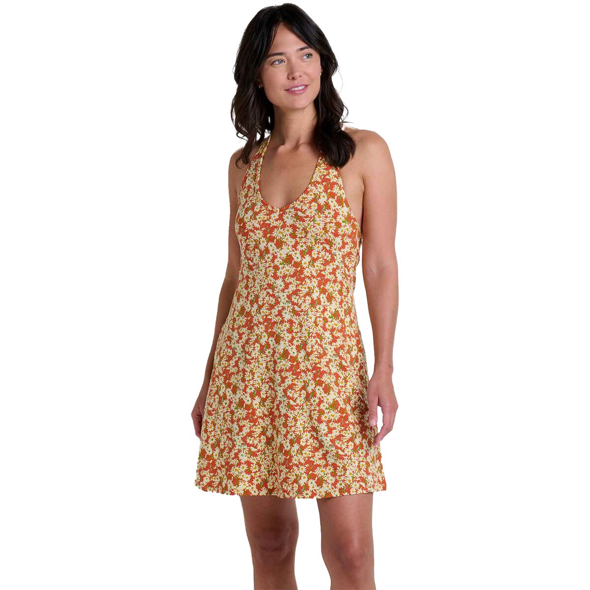 Toad&Co Toad&Co Plumeria Halter Sleeveless Dress - Women's Mango Daisy Field Print, XL