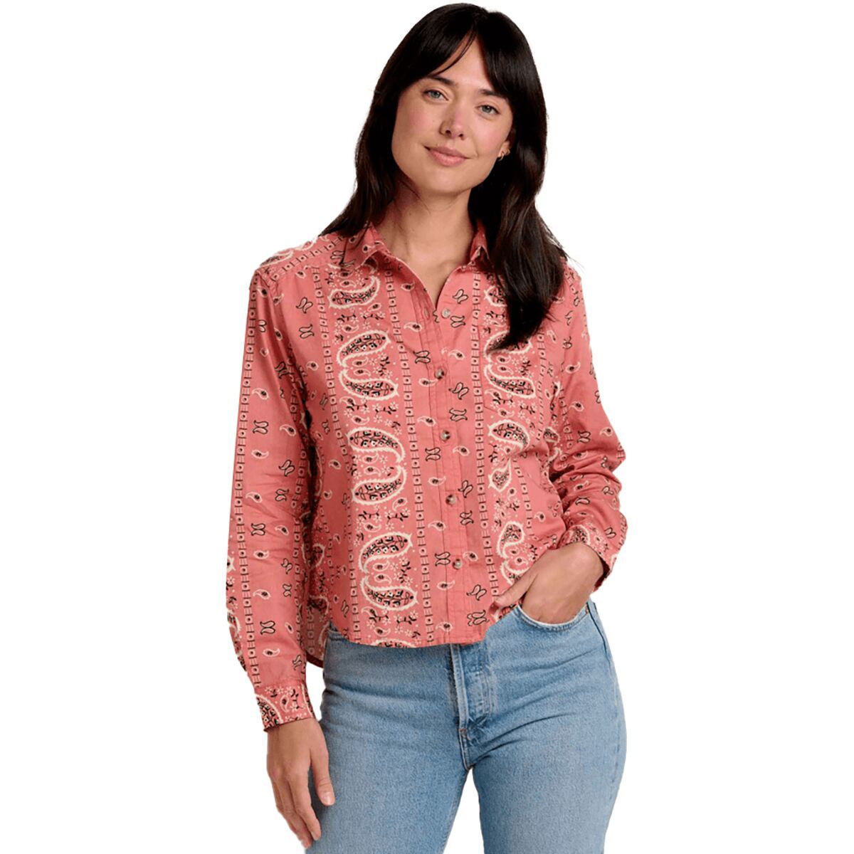 Image of Toad&Co Arroyo Twill Boxy Long-Sleeve Shirt - Women's Dusty Cedar Bandana Print, S
