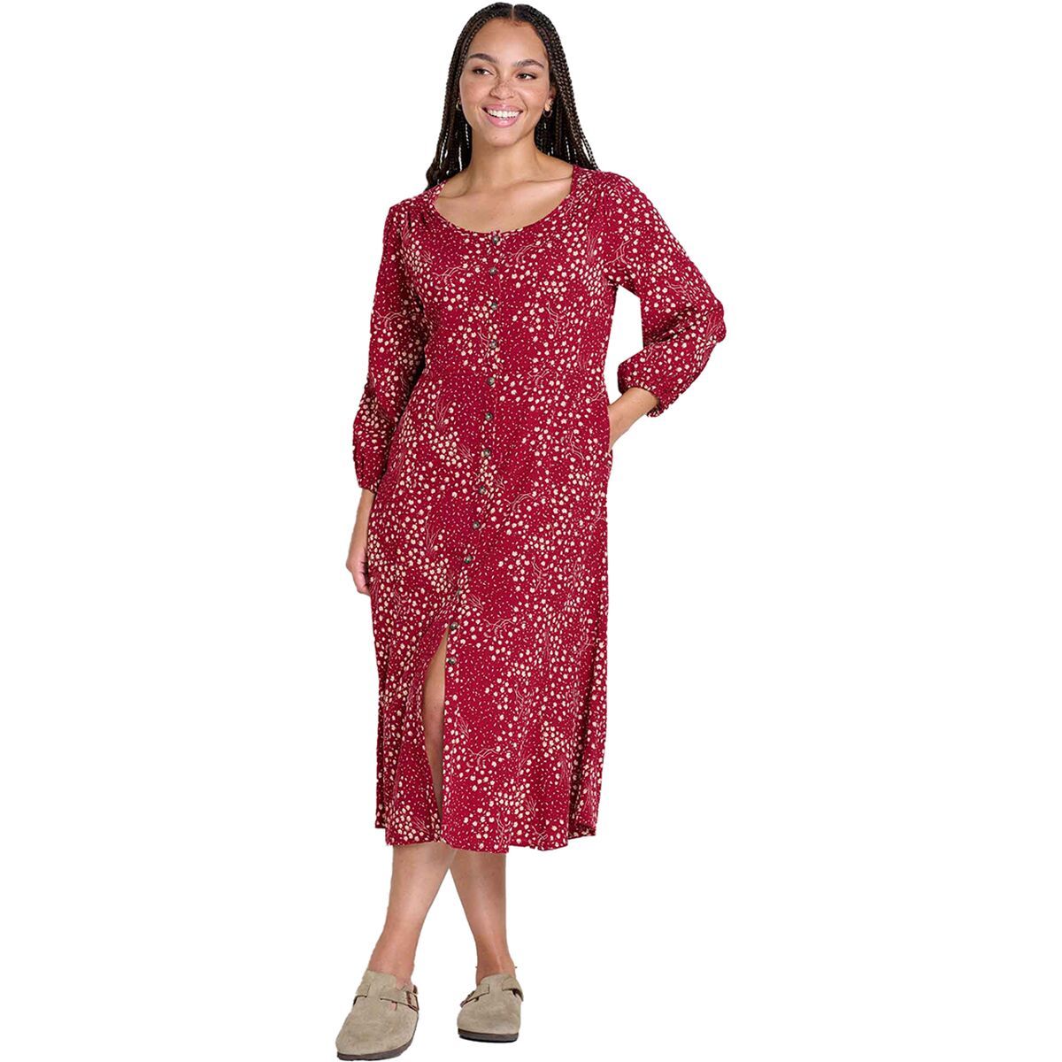 Toad&Co Manzana Paneled Midi Long-Sleeve Dress - Women's Berry Floral Print, XL