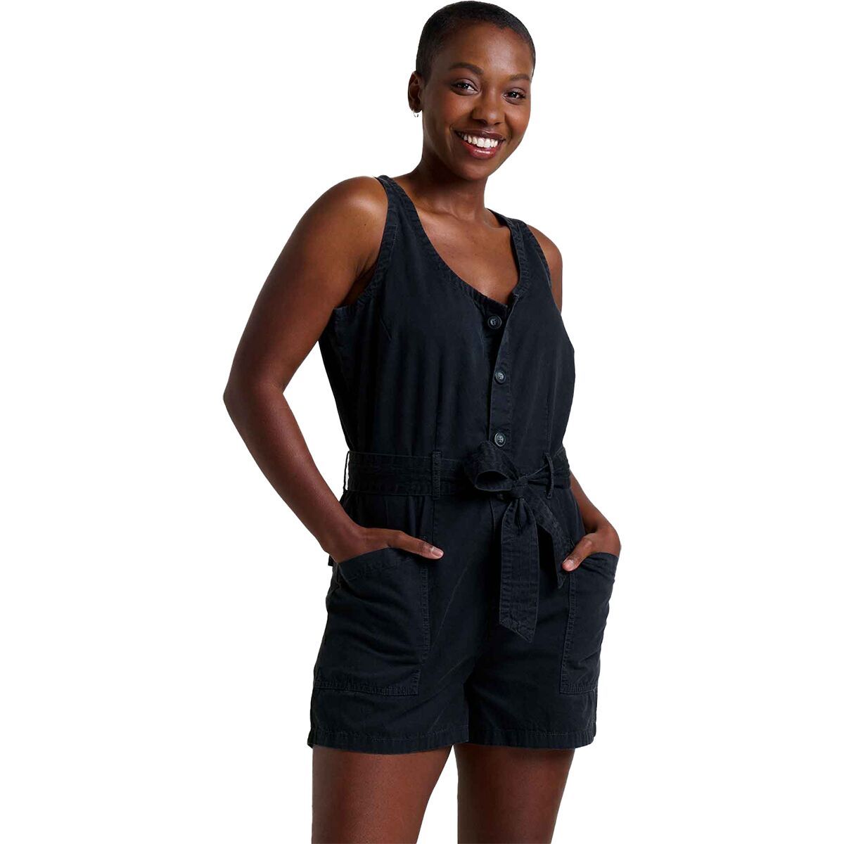 Image of Toad&Co Arroyo Twill Sleeveless Romper - Women's Washed Black, XS