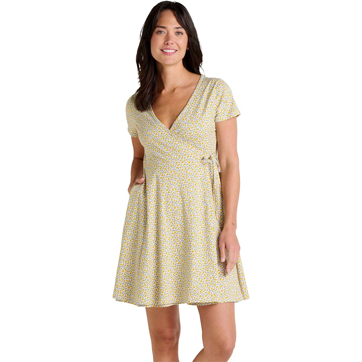 Image of Toad&Co Freesia Wrap Short-Sleeve Dress - Women's Gold Print, XS