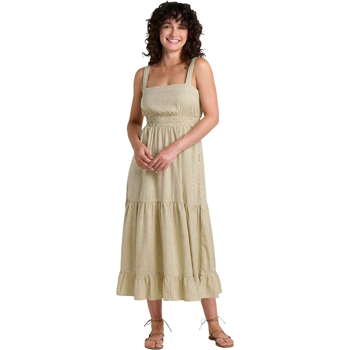Image of Toad&Co Taj Hemp Tiered Midi Sleeveless Dress - Women's Barley Railroad Stripe, L