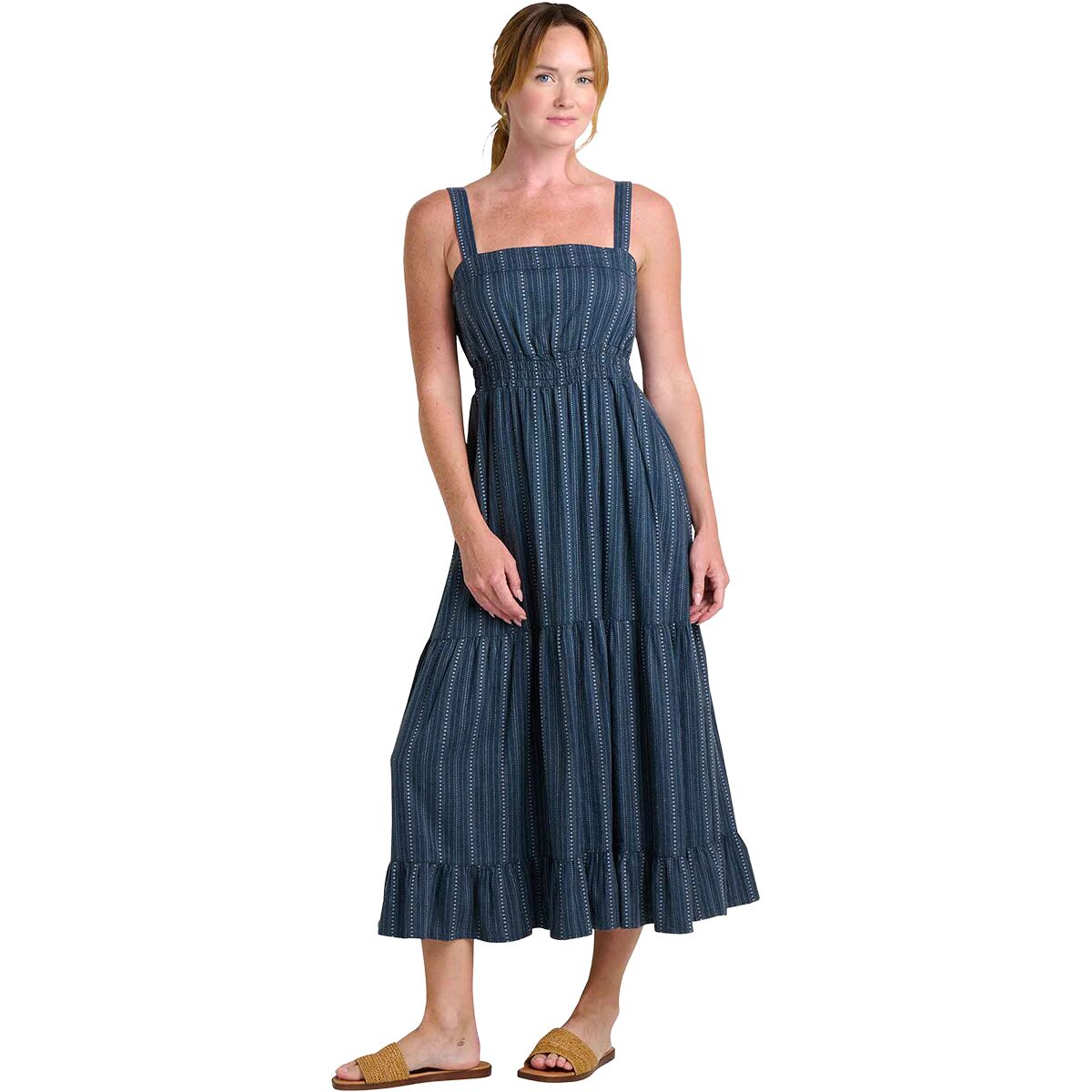 Image of Toad&Co Taj Hemp Tiered Midi Sleeveless Dress - Women's Midnight Dobby, S