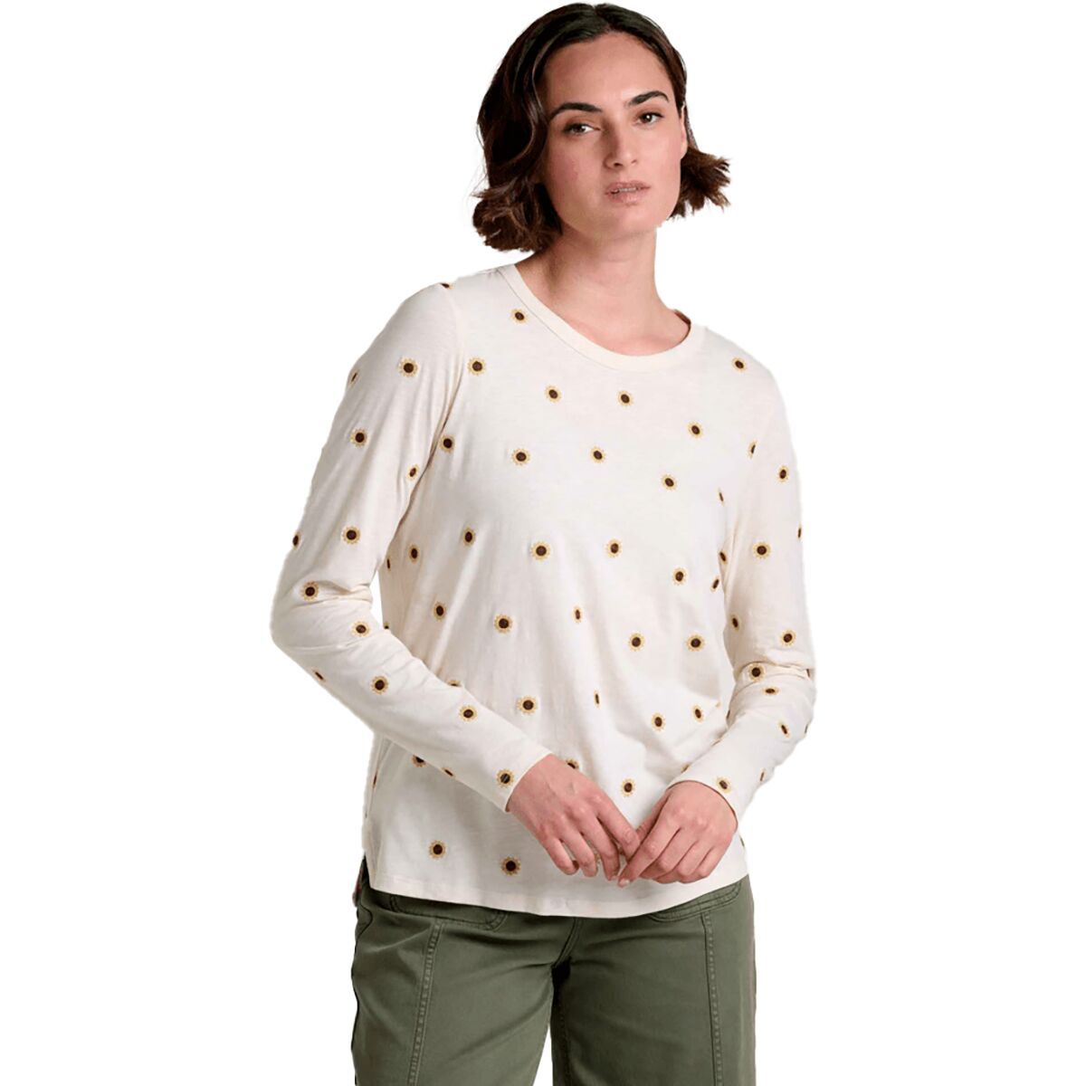 Image of Toad&Co Primo Long-Sleeve Embroidered Crew - Women's Salt Sunflower Embroidery, S