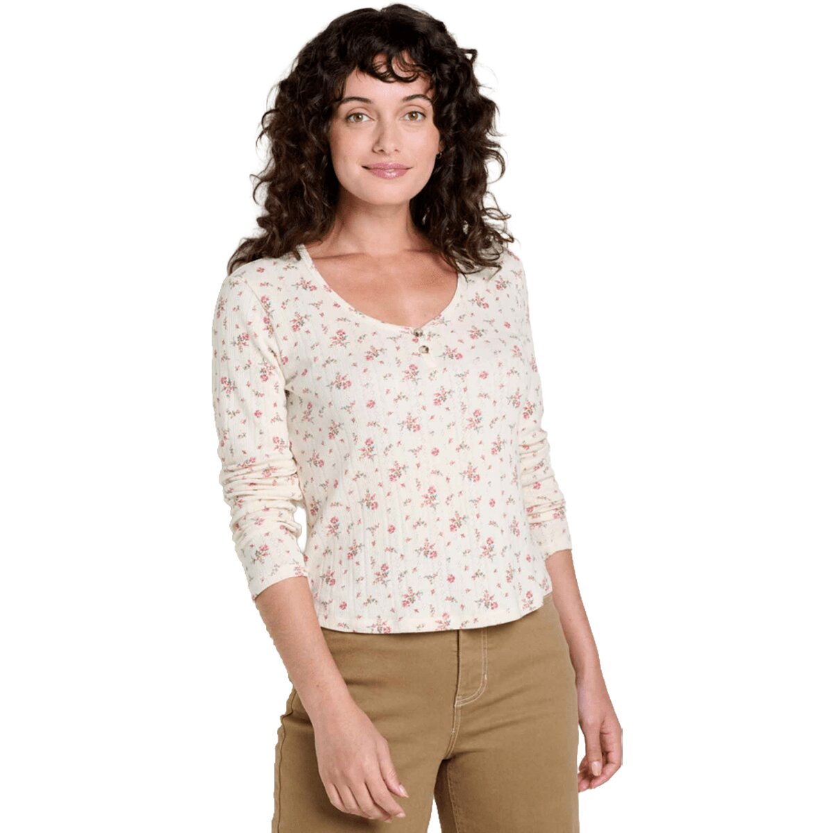Image of Toad&Co Foothill Pointelle Henley Long-Sleeve Shirt - Women's Salt Ditsy Print, XS