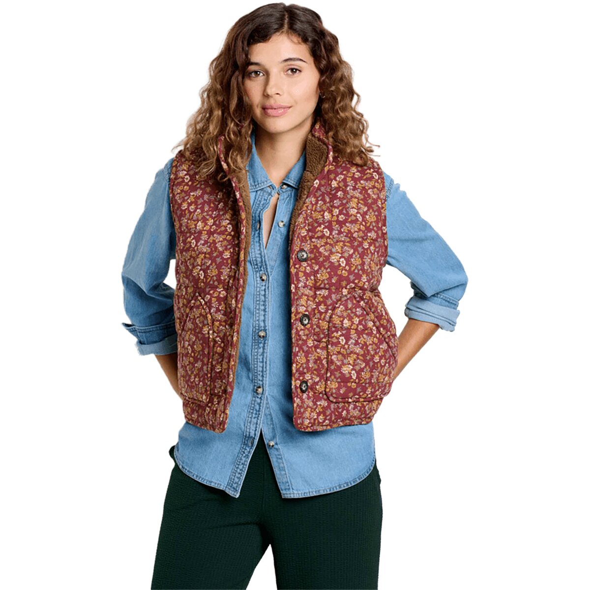 Image of Toad&Co Manzana Quilted Sherpa Vest - Women's Malbec Print, M