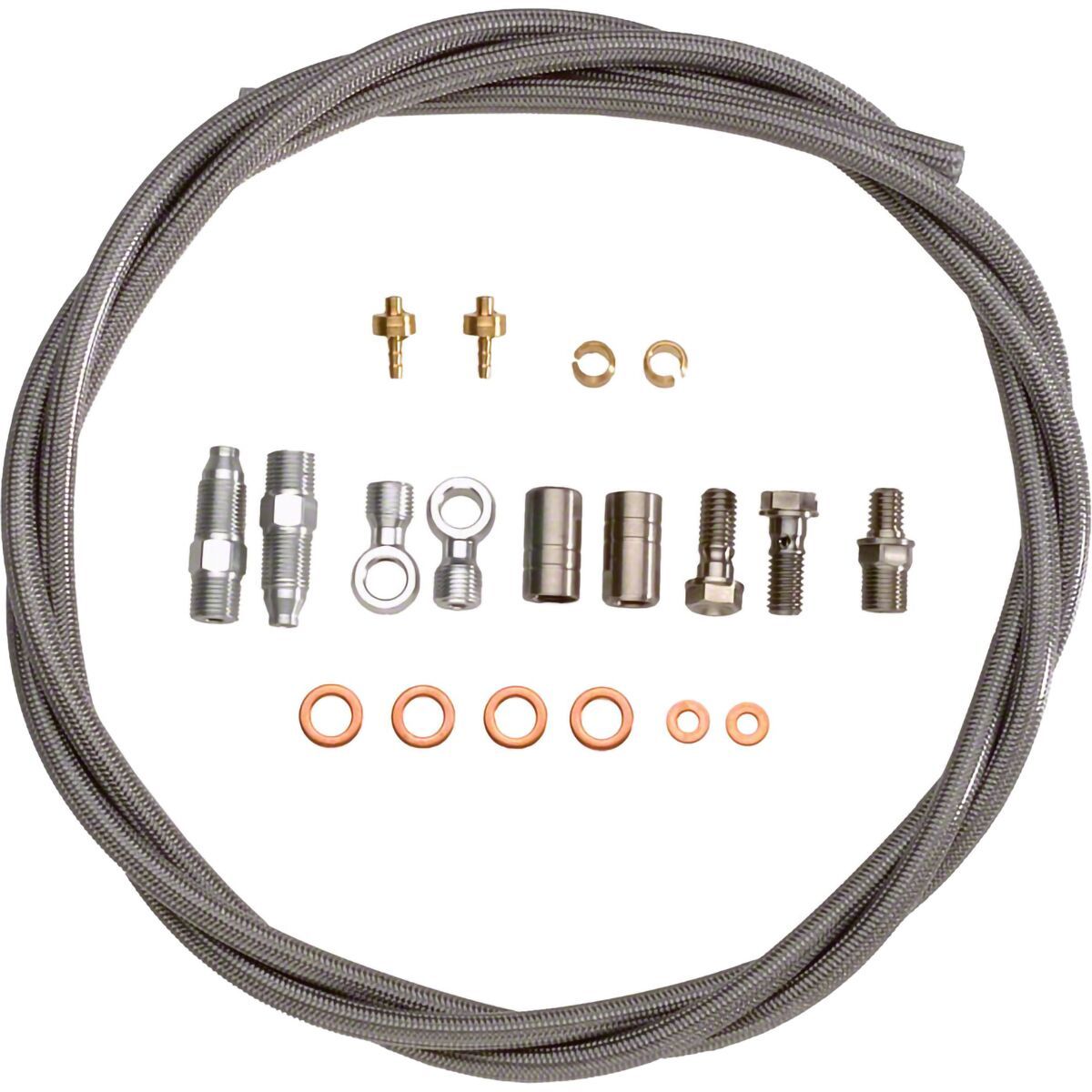 Image of Hope Braided Stainless Hydraulic Hose Kit Silver, 1600mm, Fittings Included