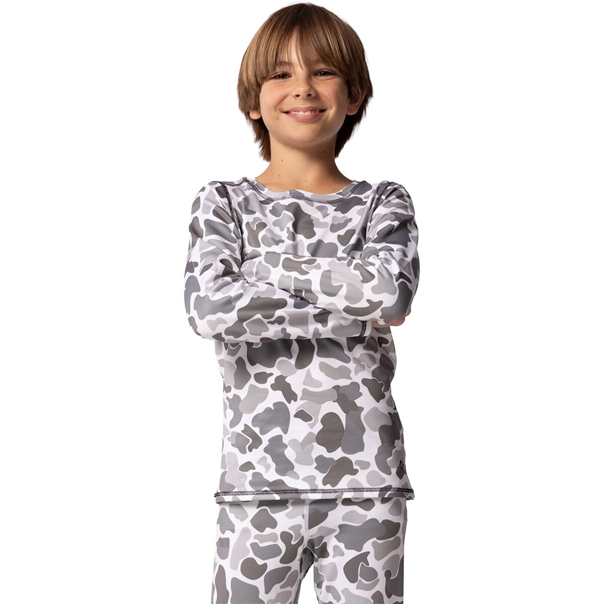 Hot Chilly's Micro-Elite Chamois Print Crew Top - Kids' Winter Camo, M