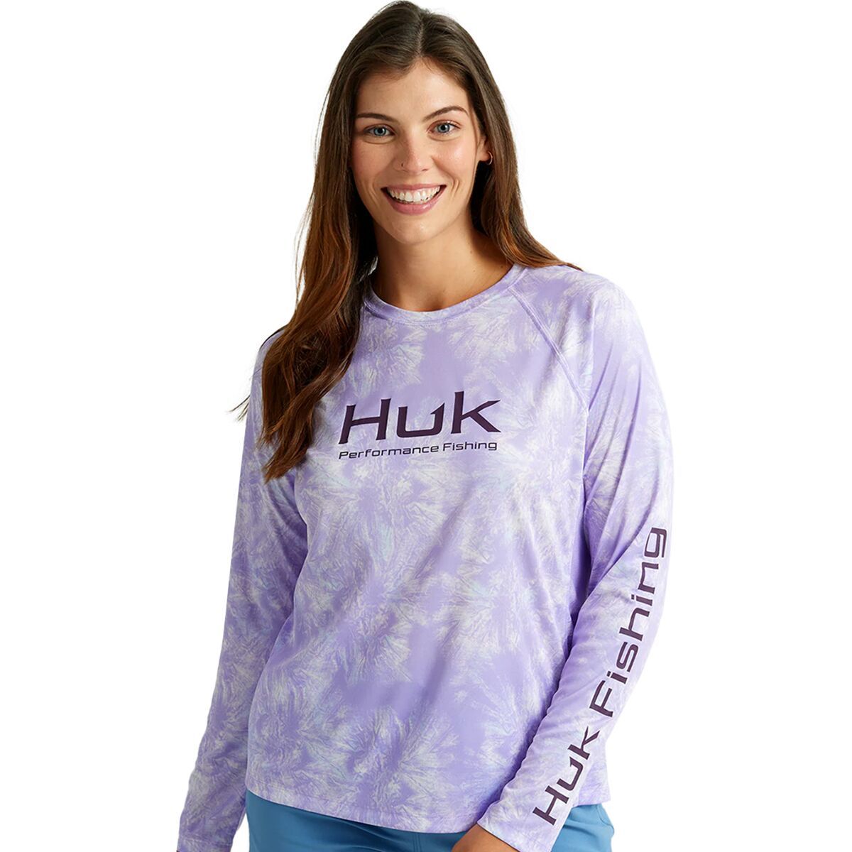 Image of Huk Aqua Dye Pursuit Crew Top - Women's Lavender, XL