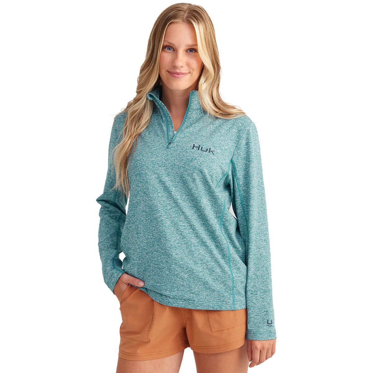 Image of Huk Cold Front + 1/4 Zip Fleece - Women's Storm Blue Heather, XS
