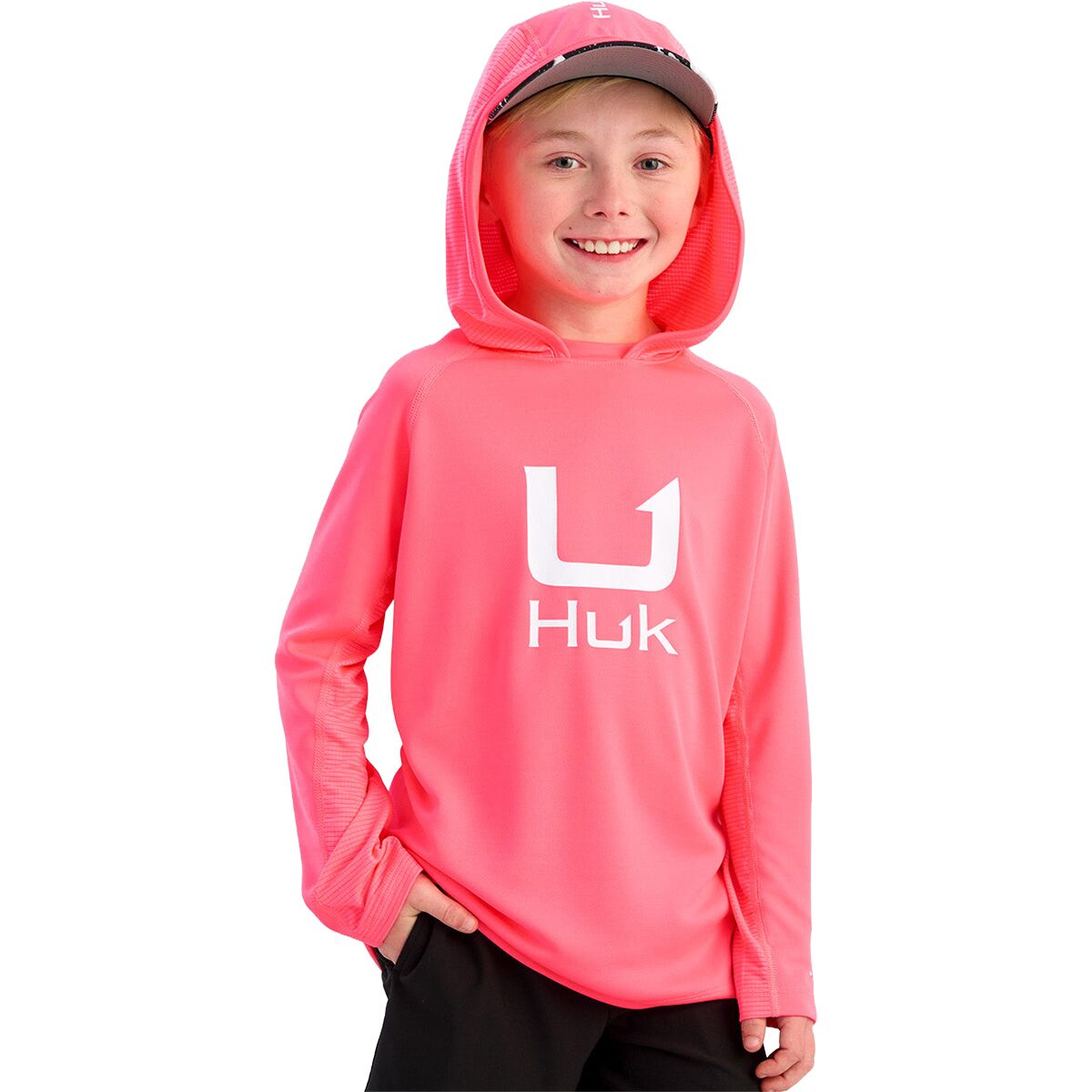 Image of Huk Icon Hoodie - Kids' Neon Coral, XS