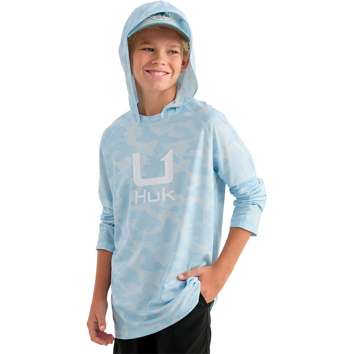 Image of Huk Icon Printed Hoodie - Kids' Coastal Drift, S
