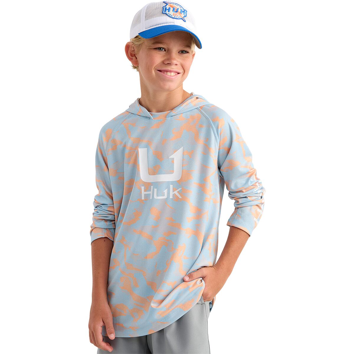 Image of Huk Icon Printed Hoodie - Kids' Coral Reef, XL
