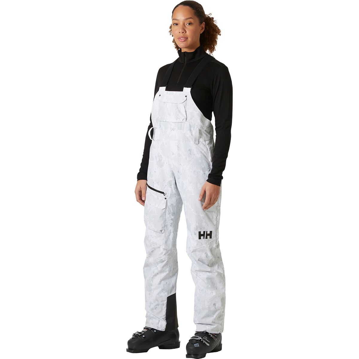 Image of Helly Hansen Powderqueen Bib Pant - Women's Grey Fog Snow Camo AOP, L