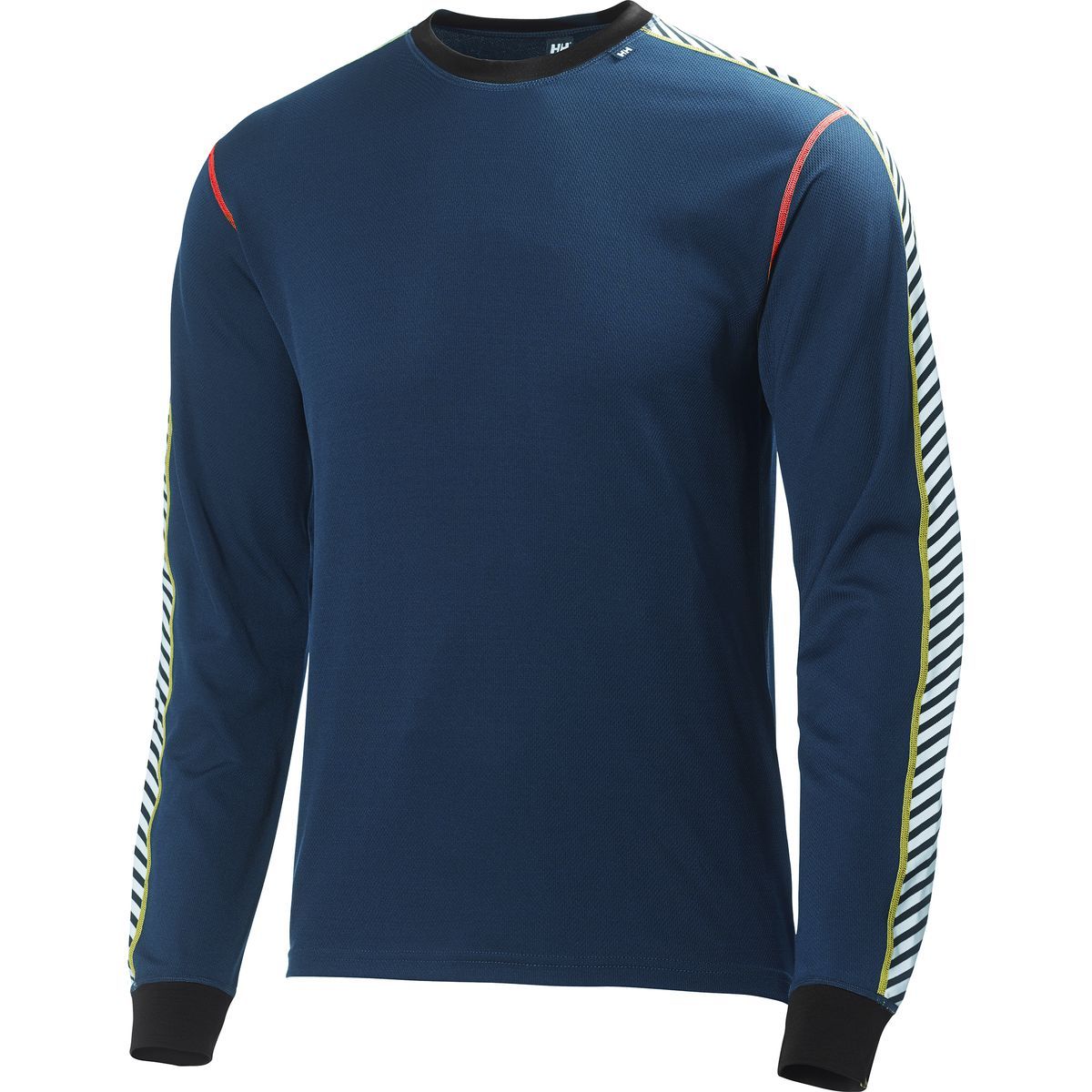 Helly Hansen Lifa Stripe Crew Top - Men's Deep Blue/Neon Yellow, XXL