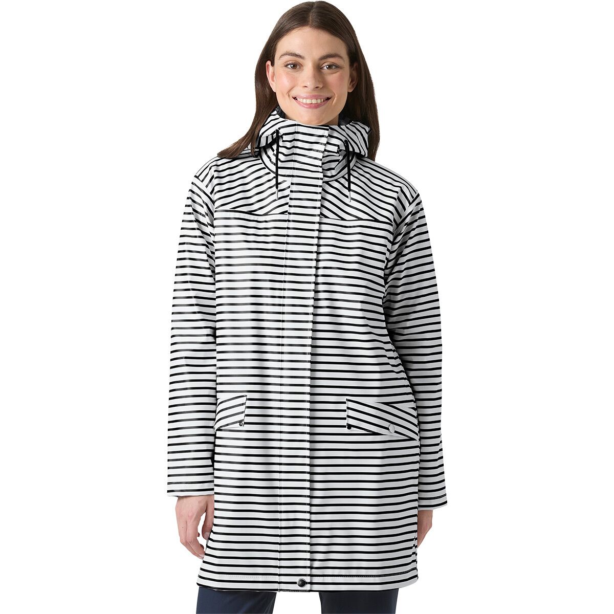 Image of Helly Hansen Moss Rain Coat - Women's White Navy Stripe, XS