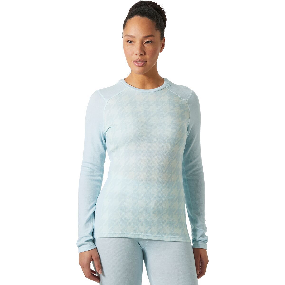 Image of Helly Hansen Lifa Merino Midweight Graphic Top - Women's Barely Blue Houndstooth Ao, M