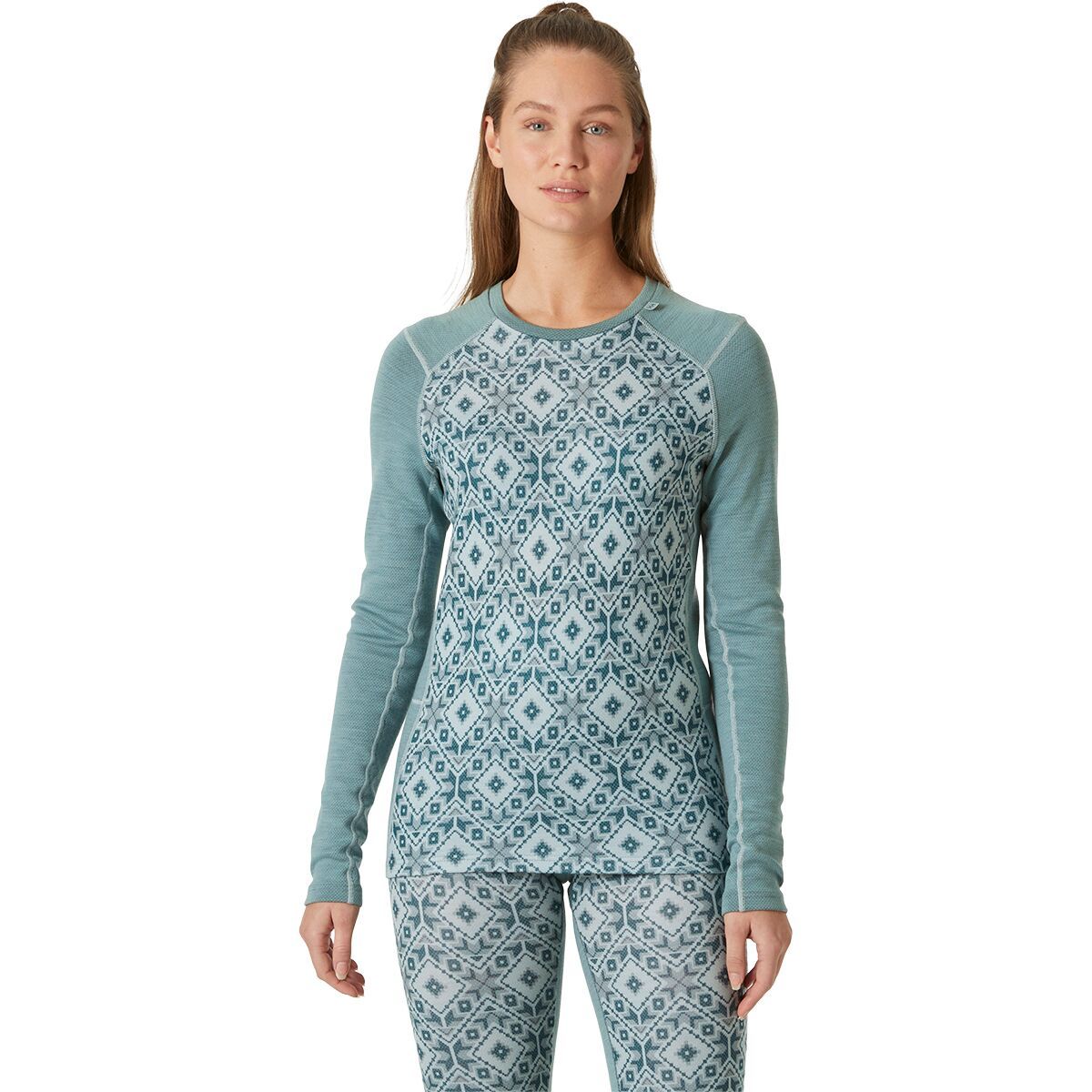Image of Helly Hansen Lifa Merino Midweight Graphic Top - Women's Cactus Star Pixel AOP, M