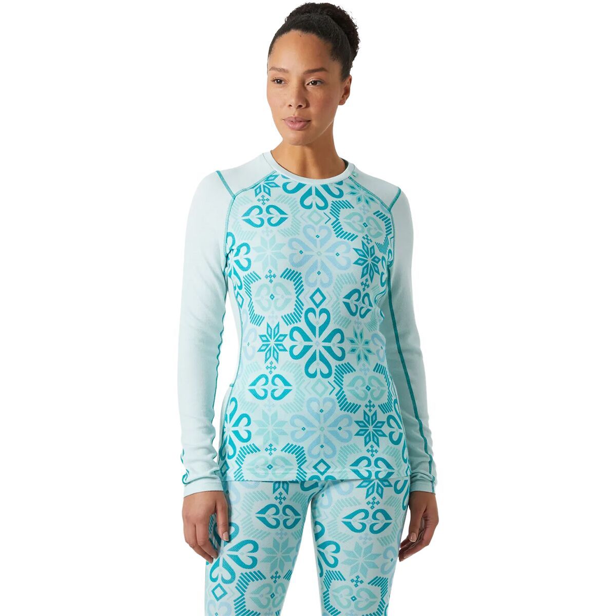 Image of Helly Hansen Lifa Merino Midweight Graphic Top - Women's Icicle Nordic Rose Aop, L