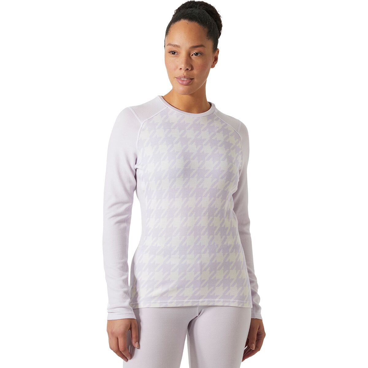 Image of Helly Hansen Lifa Merino Midweight Graphic Top - Women's Light Purple Houndstooth A, L