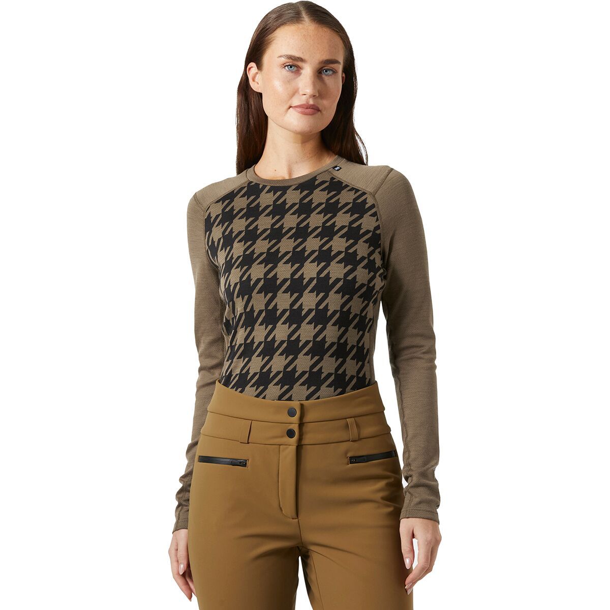 Image of Helly Hansen Lifa Merino Midweight Graphic Top - Women's Sepia Houndstooth Aop, XL
