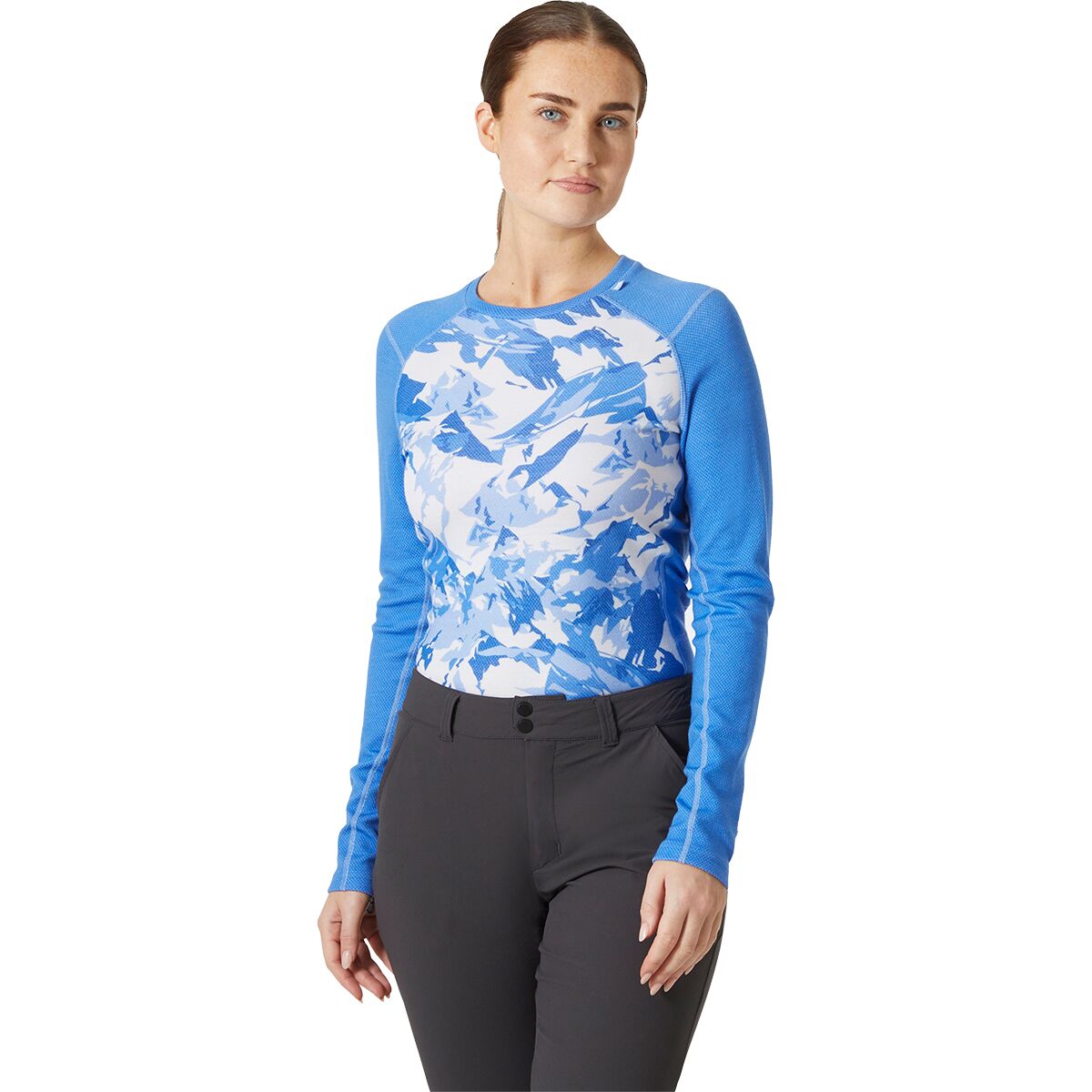 Image of Helly Hansen Lifa Merino Midweight Graphic Top - Women's Ultra Blue Mountain Camo A, XL