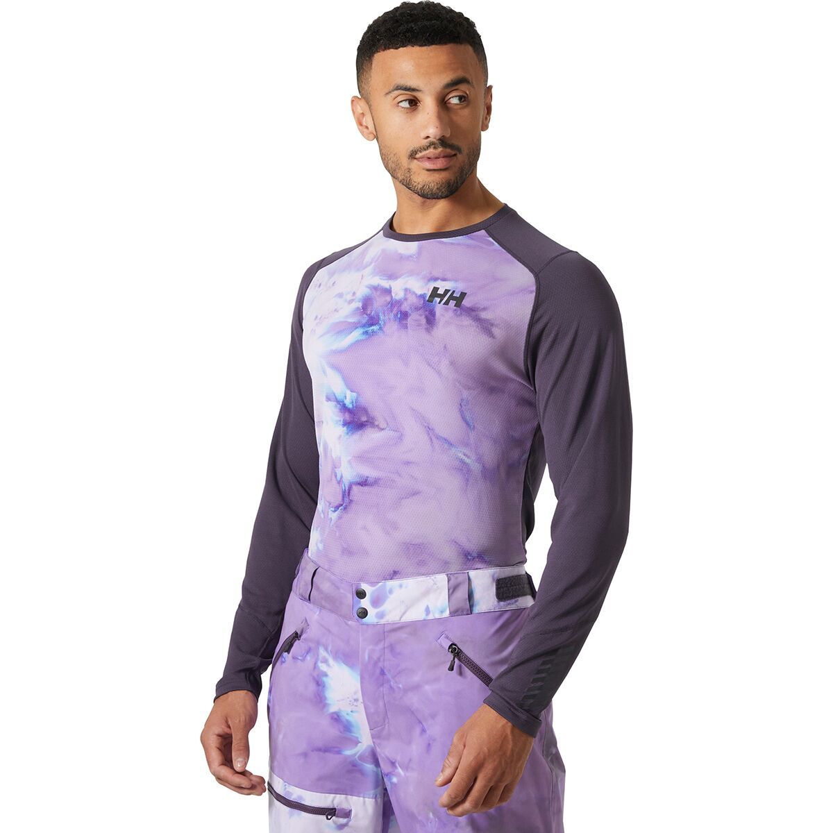 Image of Helly Hansen Lifa Active Crew Top - Men's Black Grape Color Max Aop, XL