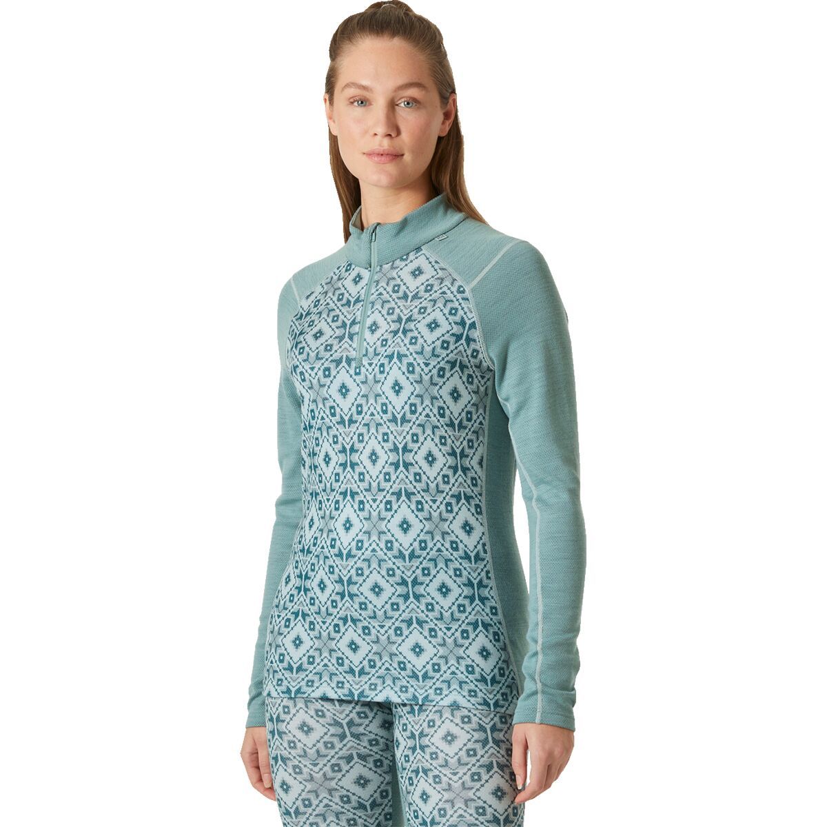 Image of Helly Hansen Lifa Merino Midweight Graphic 1/2-Zip Top - Women's Cactus Star Pixel AOP, M