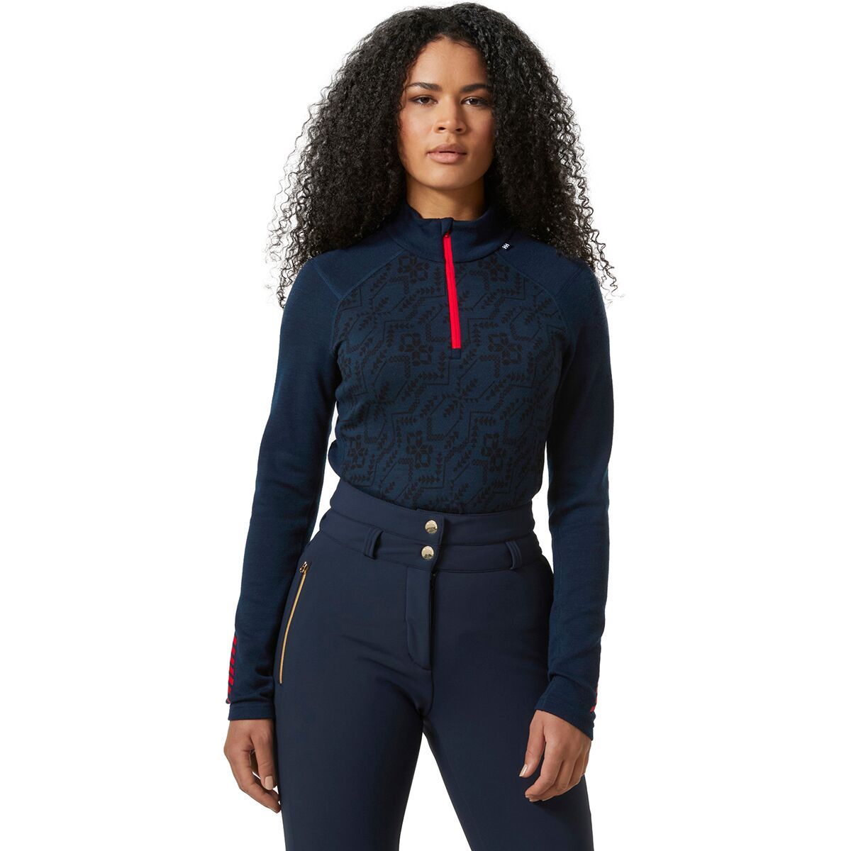 Helly Hansen Lifa Merino Midweight Graphic 1/2-Zip Top - Women's Navy Deco Flower, XS