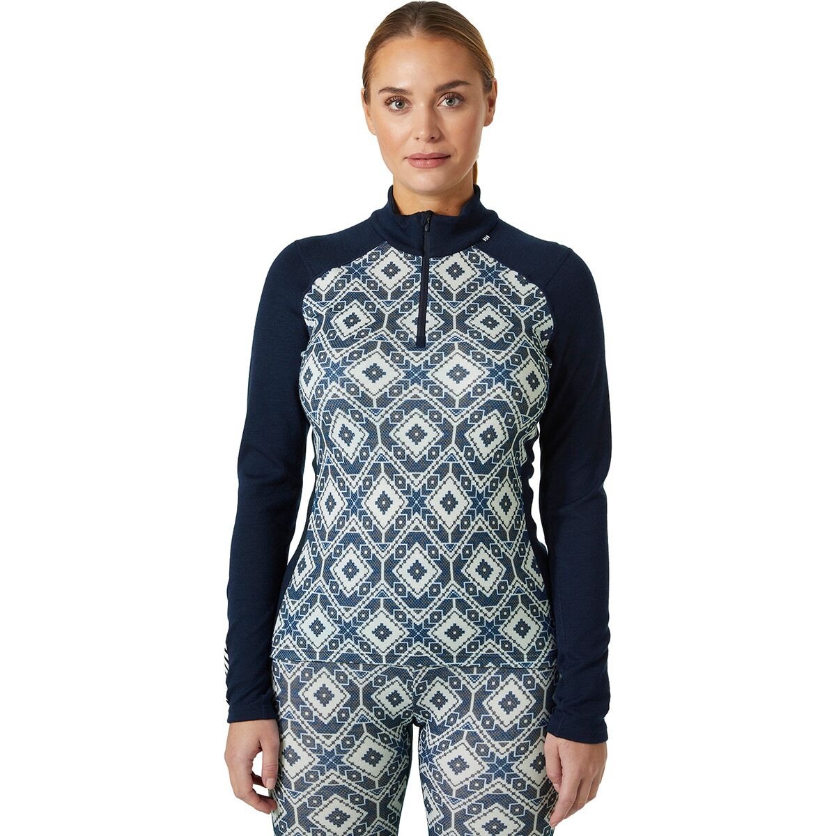 Image of Helly Hansen Lifa Merino Midweight Graphic 1/2-Zip Top - Women's Navy Star Pixel, M