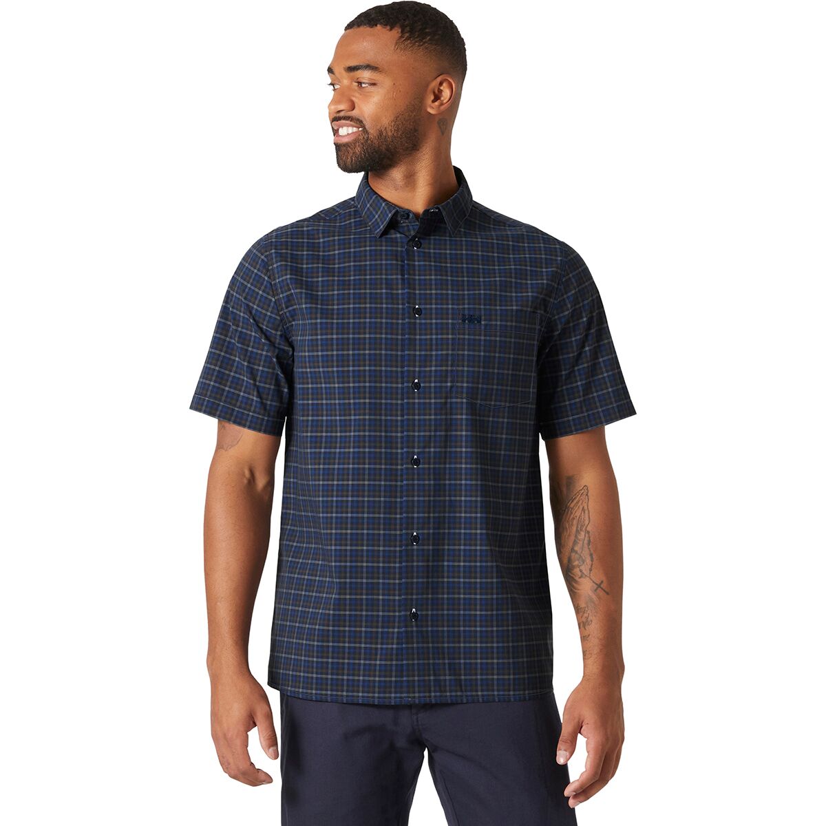 Image of Helly Hansen Fjord QD 2.0 Short-Sleeve Shirt - Men's Navy Vika Micro Plaid, S