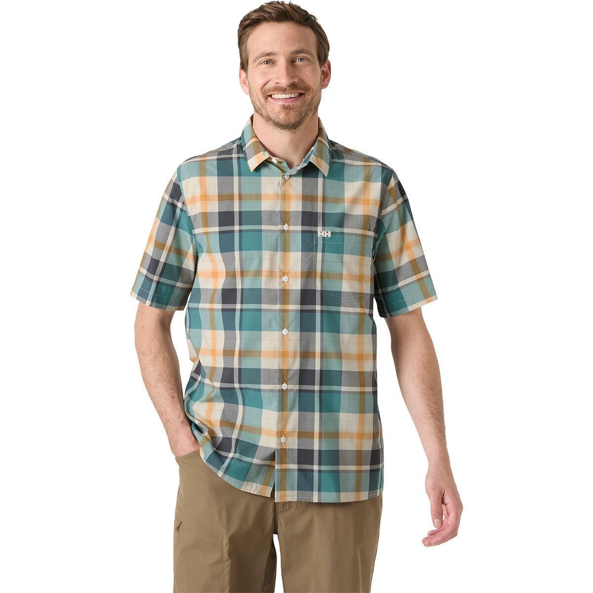 Image of Helly Hansen Fjord QD 2.0 Short-Sleeve Shirt - Men's Opal Green Peak Plaid, M