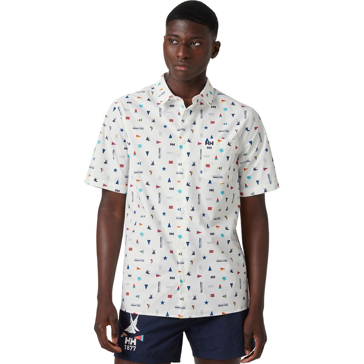 Helly Hansen Fjord QD 2.0 Short-Sleeve Shirt - Men's White Sailing Print, XXL