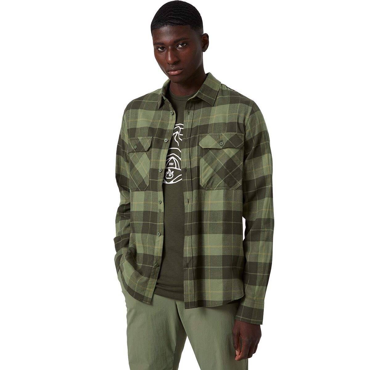 Helly Hansen Lokka Organic Flannel Long-Sleeve Shirt - Men's Lav Green Skog Plaid, L