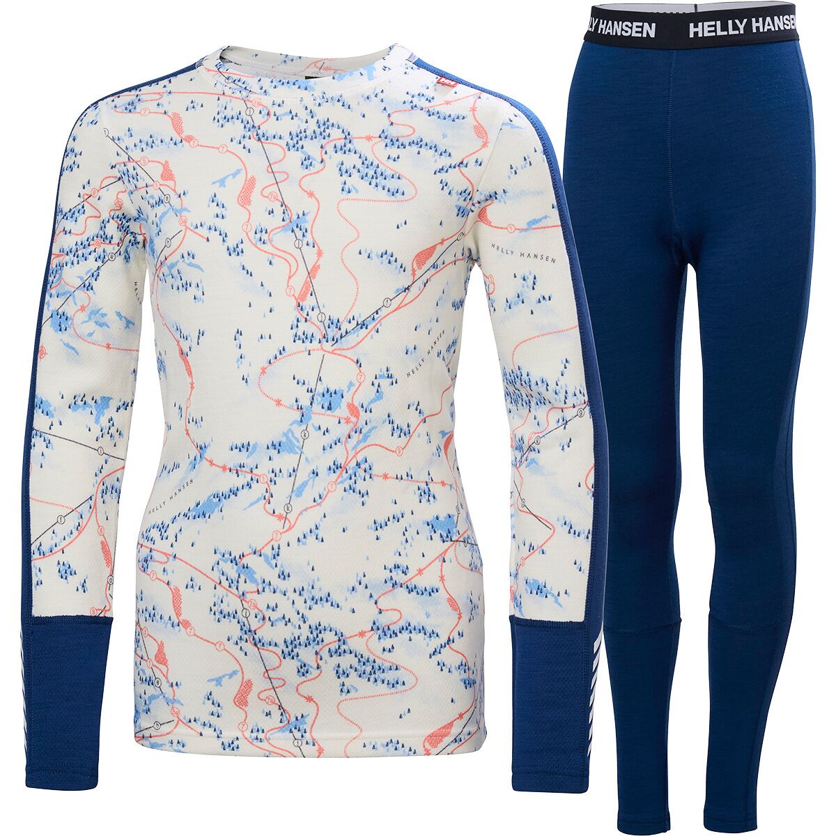 Image of Helly Hansen Graphic Lifa Merino Baselayer Set - Kids' Dark Blue Aop, 9