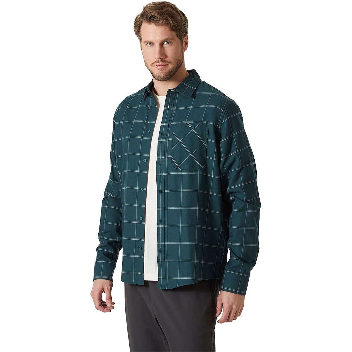 Image of Helly Hansen Aker Flannel Long-Sleeve Shirt - Men's Cactus Sierra Plaid, M
