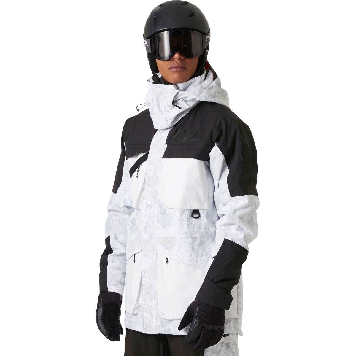 Image of Helly Hansen Ullr D Heritage Long Jacket - Men's Grey Fog Snow Camo Aop, L