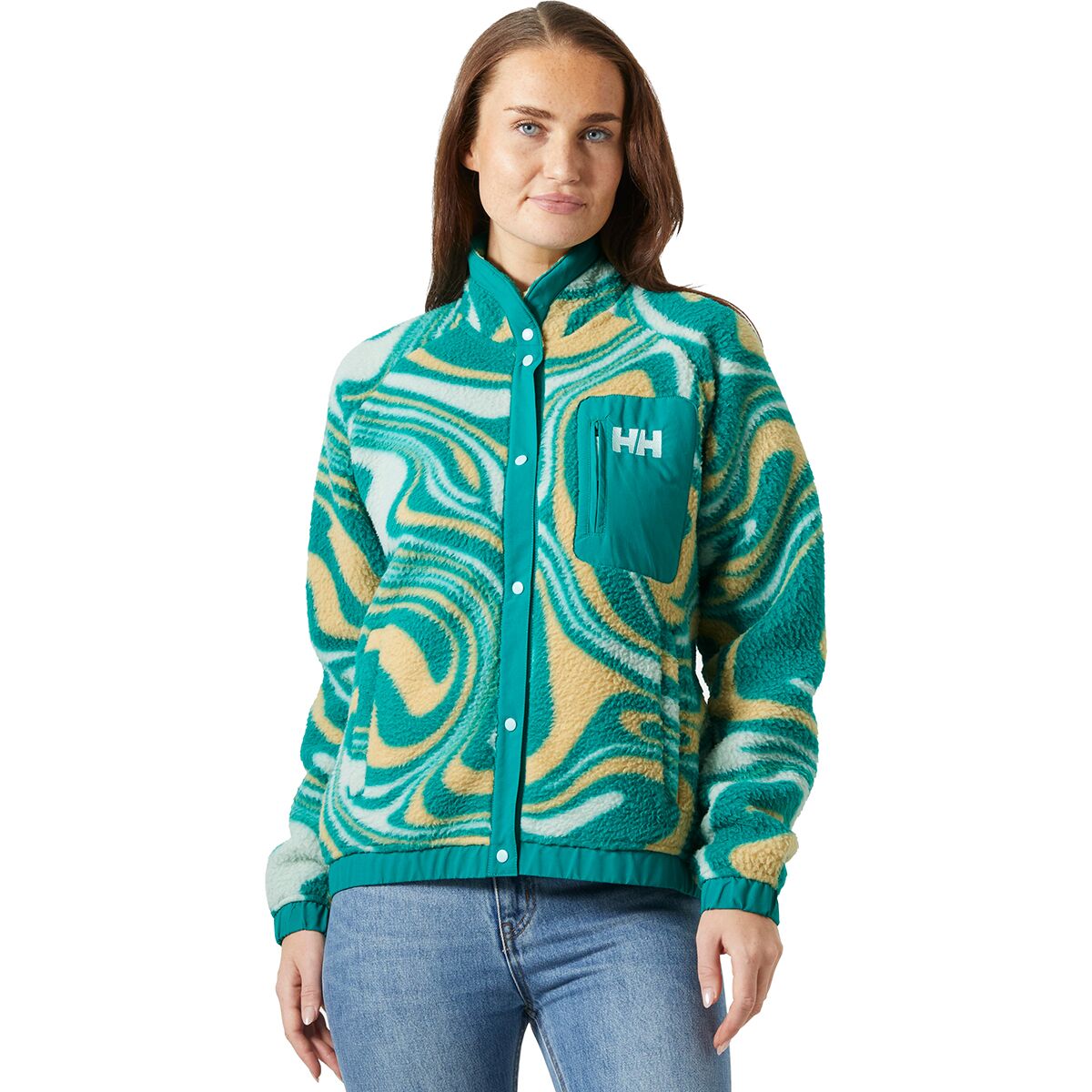 Image of Helly Hansen Imperial Printed Pile Snap Jacket - Women's Barely Blue Swirl Aop, XS
