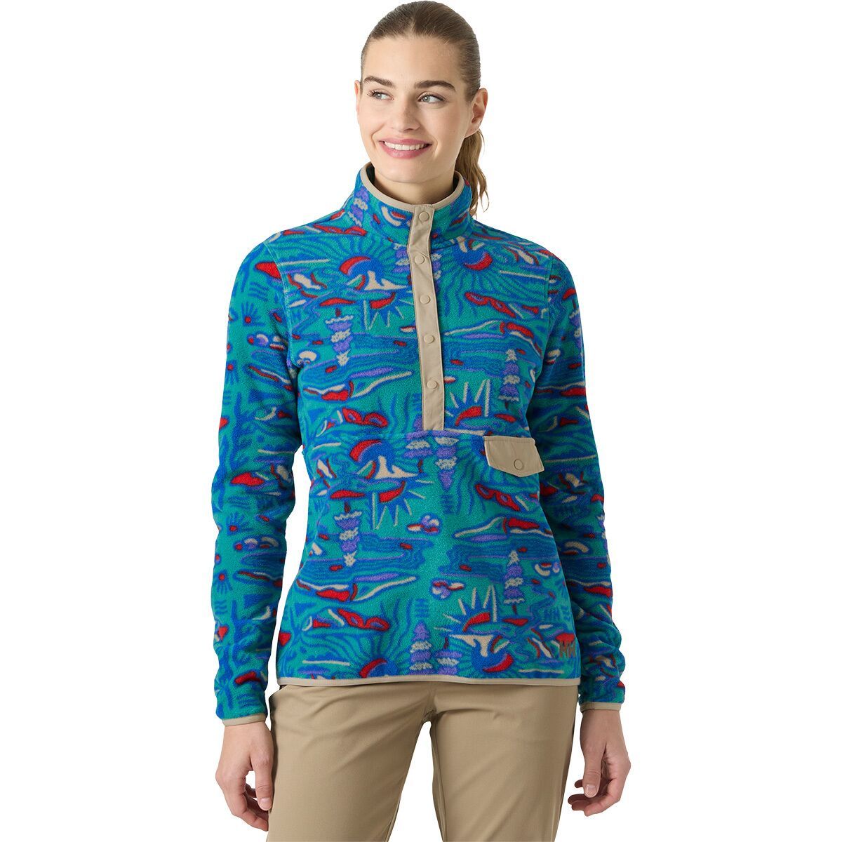 Image of Helly Hansen Maridalen Pullover Fleece - Women's Dark Mint Rayco Lrg Aop, M