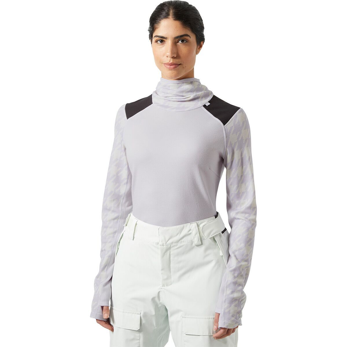 Image of Helly Hansen Lifa Merino MidBlc Hoodie - Women's Light Purple Houndstooth A, L