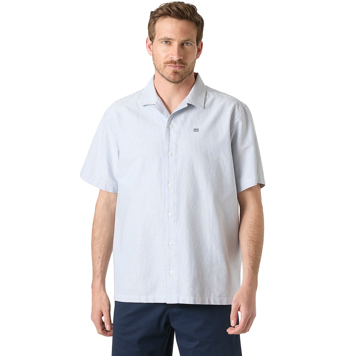 Image of Helly Hansen Shore Short-Sleeve Shirt - Men's Bright Blue Vertical Strip, S